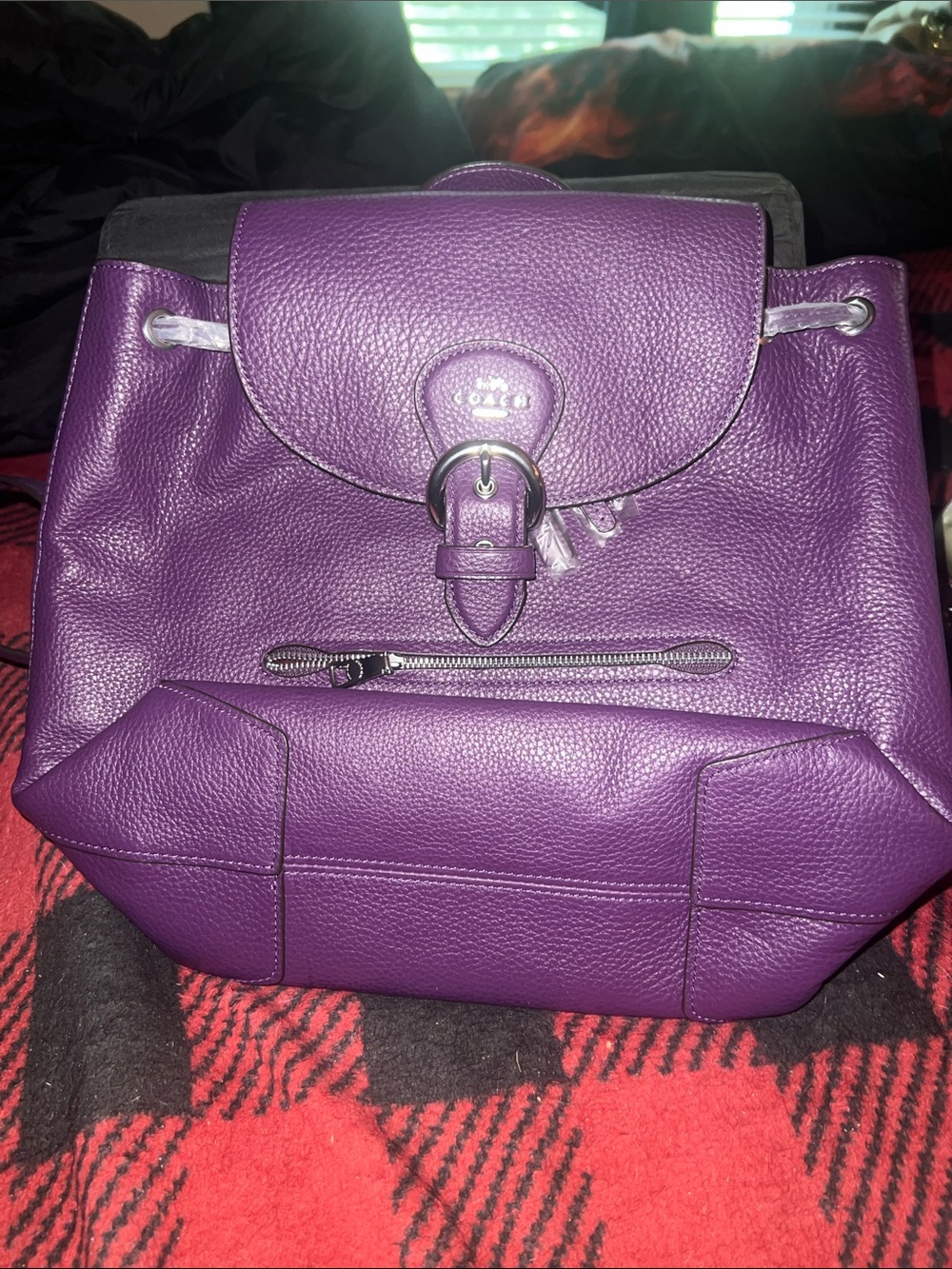 Coach Purple Pebbled Leather Drawstring Backpack